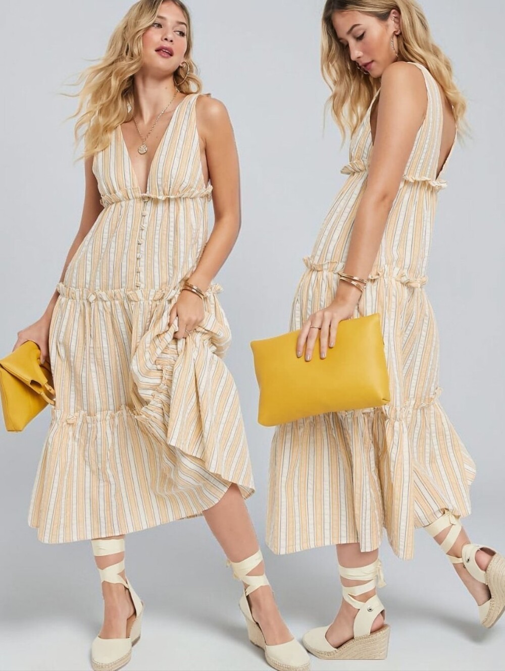 ASOS Striped Tiered Button Down Midi Ruffle Dress - Size 4